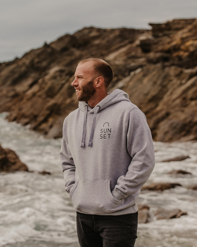 Sunset Surf Mens Hoodie - Light Grey