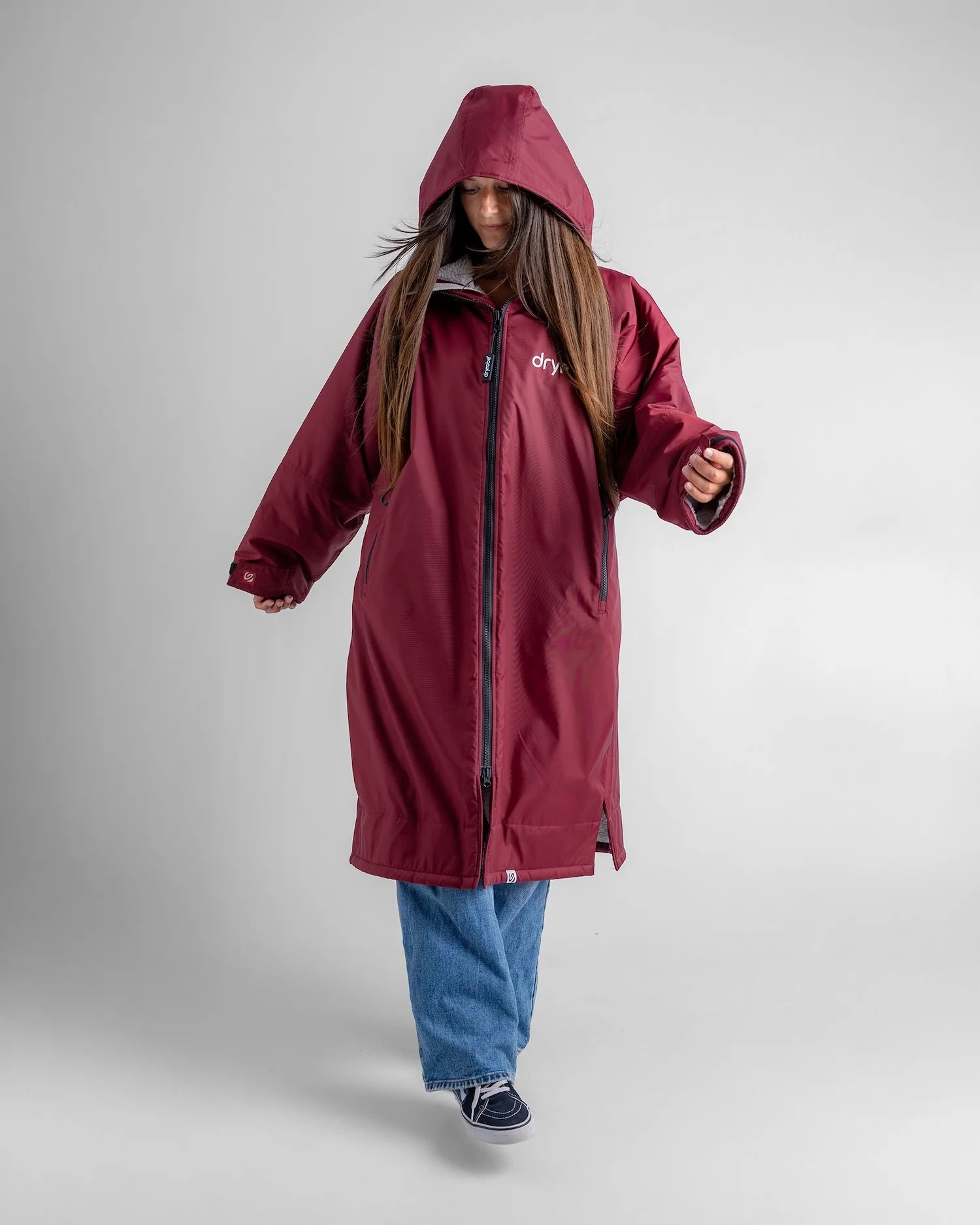 Dryrobe Advance Long Sleeve Change Coat - Burgundy & Silver Grey