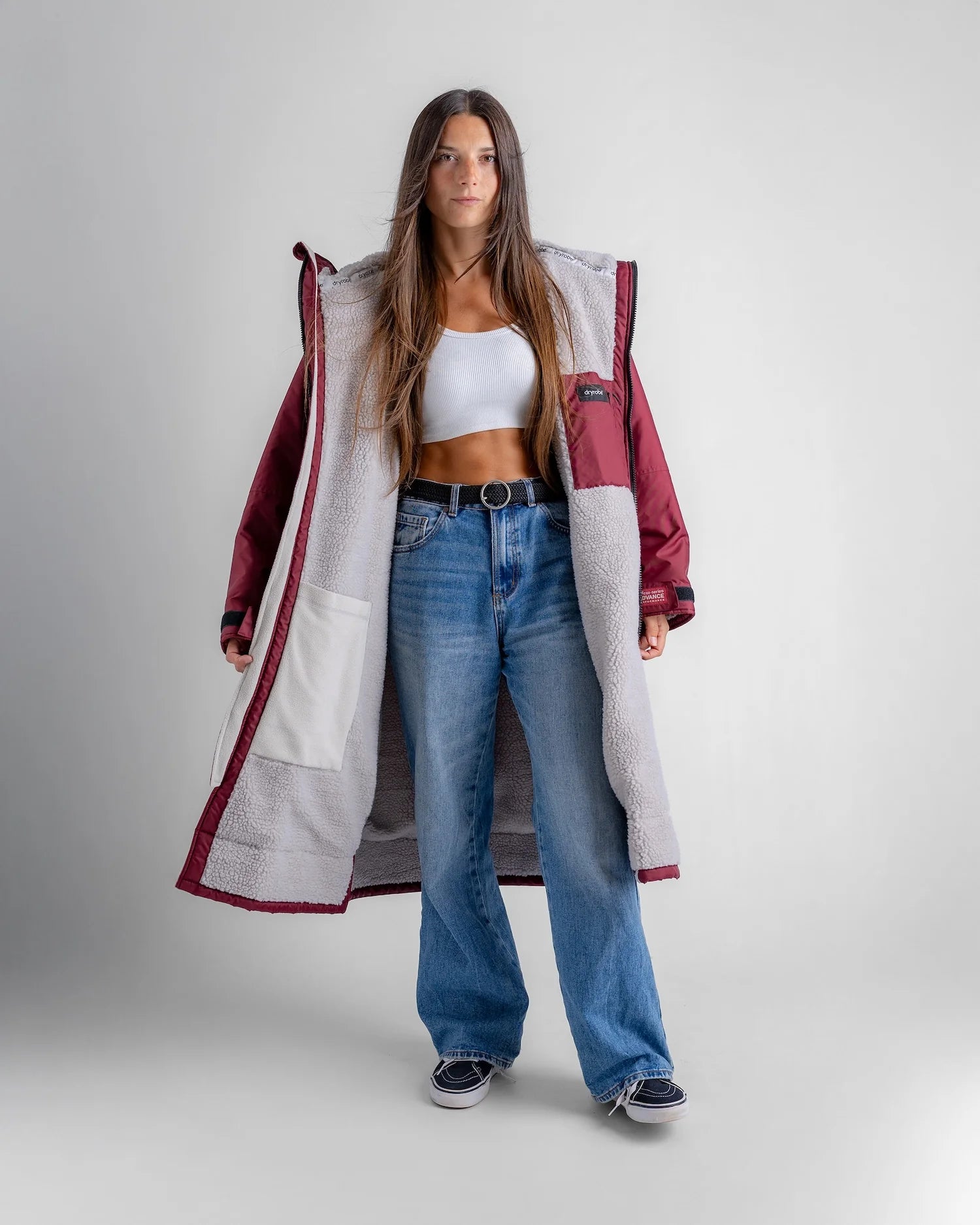 Dryrobe Advance Long Sleeve Change Coat - Burgundy & Silver Grey