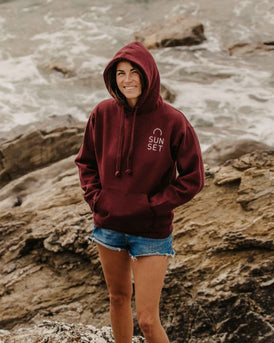 Sunset Surf Womens Hoodie - Burgundy