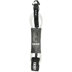 FCS All Round Essential 8ft Surfboard Leash - White & Black