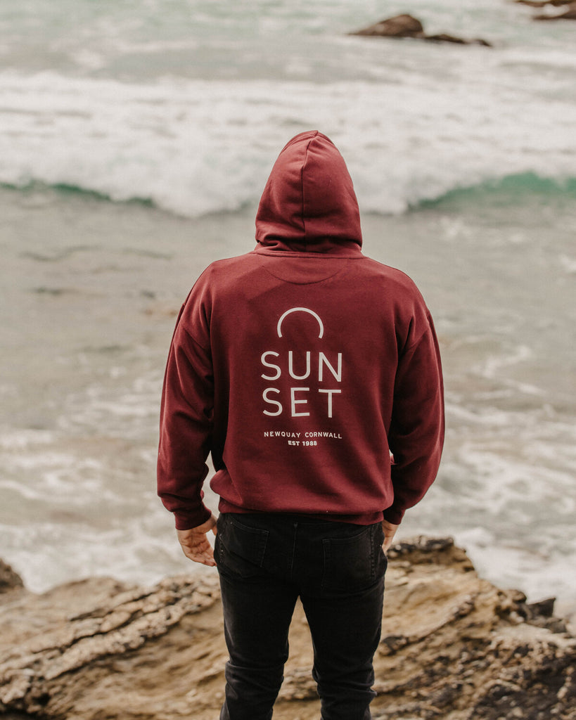 Sunset Surf Mens Hoodie - Burgundy