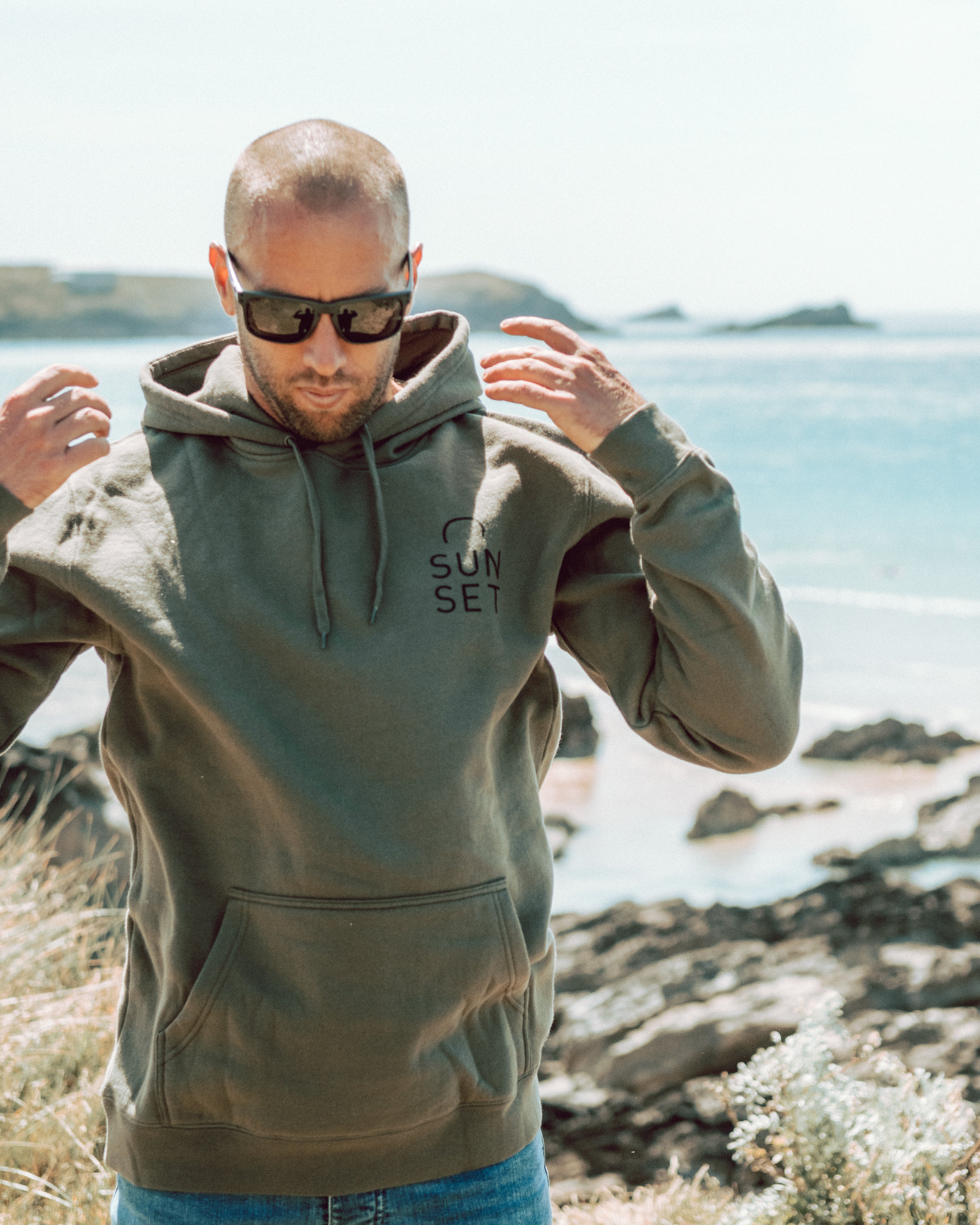 Sunset Surf Mens Hoodie - Khaki – Sunset Surf Shop