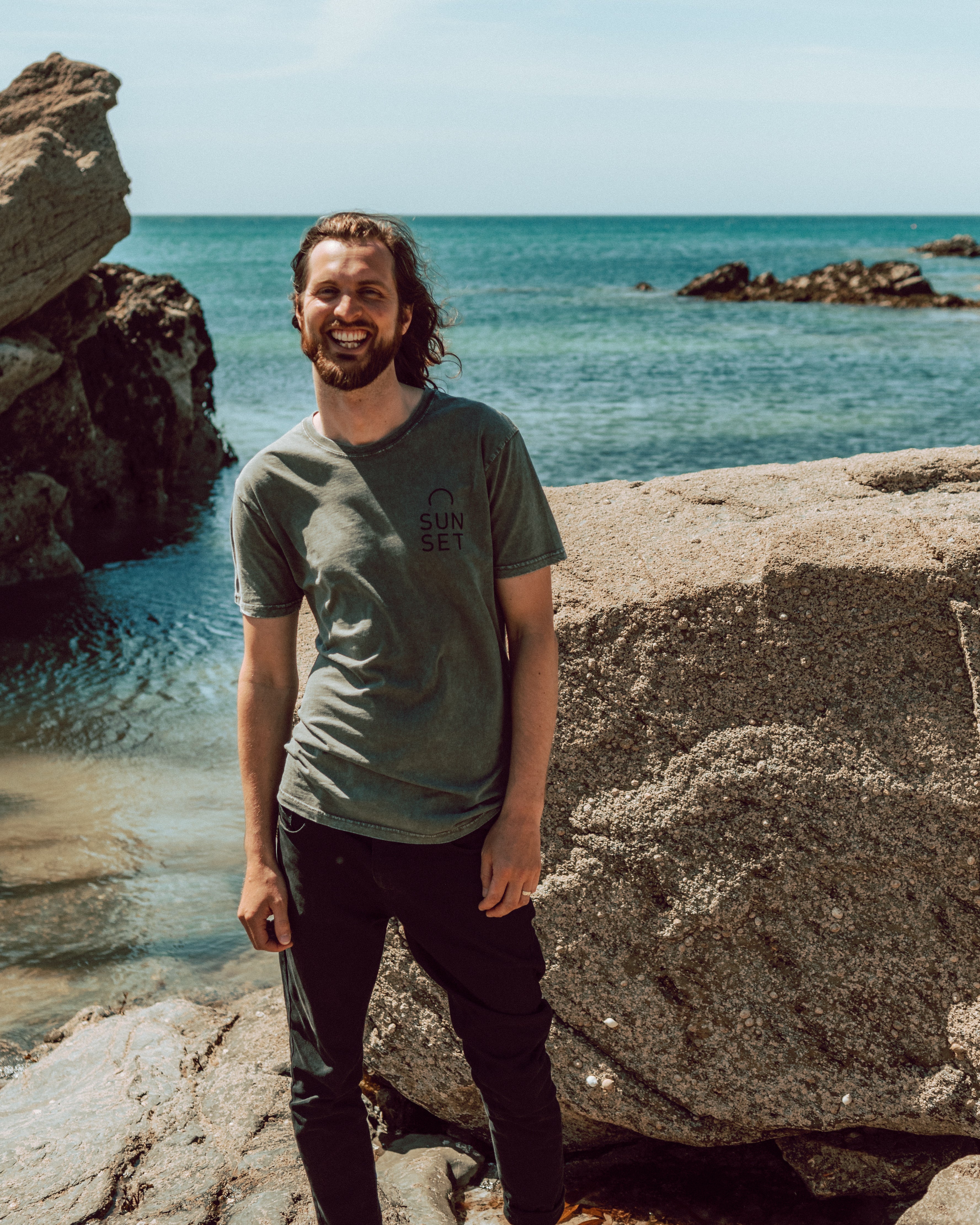 Sunset Surf Mens Tee - Stone Green